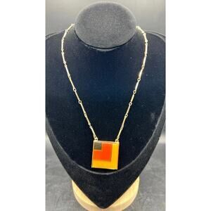Vintage Sarah Coventry Pendant Necklace Geometric Enamel Gold Tone Retro 1970s